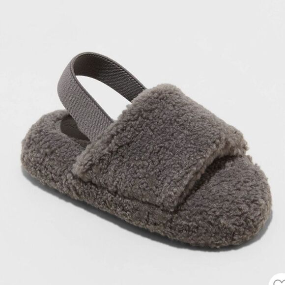 Cat & Jack Other - Cat & Jack Boys Single Strap Faux Shearling Slippers Gray Large 9/10